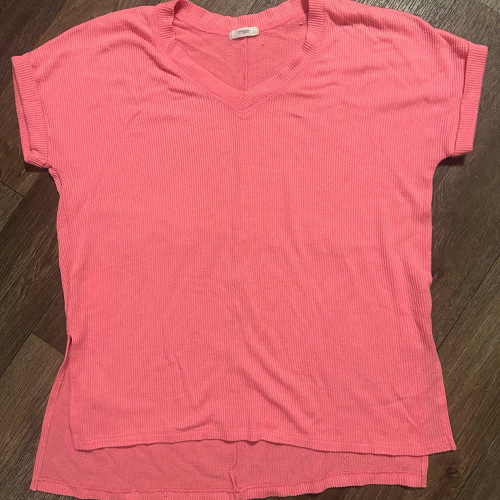 Cherish Coral Short Sleeve V-Neck Top